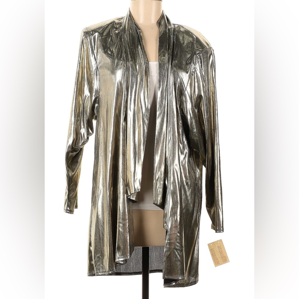 NWT Vintage Three Flaggs Edith Flagg California Gold Lamé Open Front Top sz M